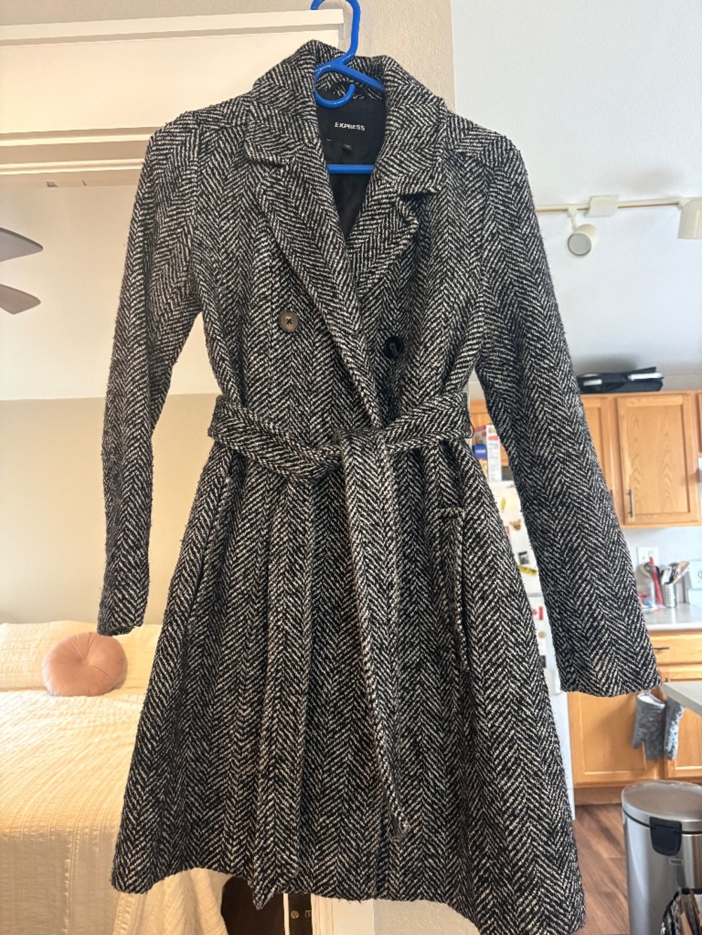 Express Herringbone Belted Coat (S) - SEE DESCRIPTION